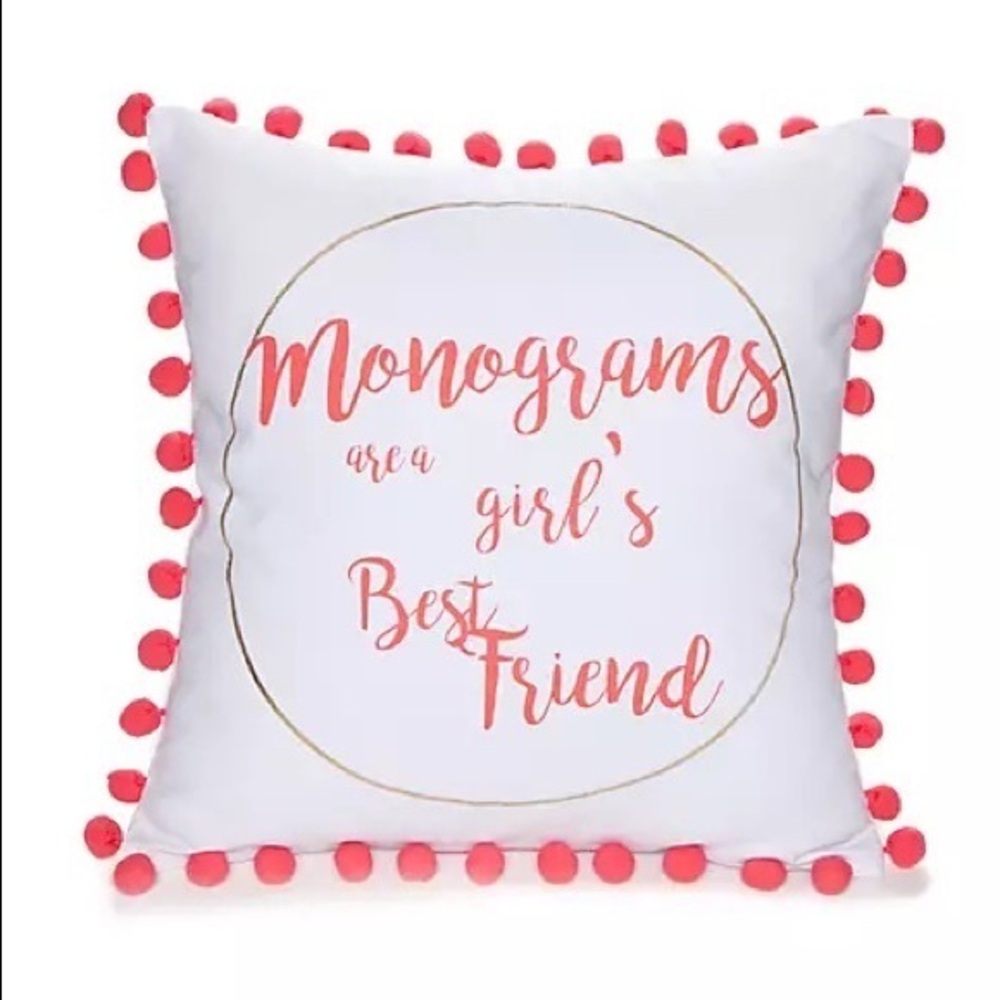 NWT Monograms are a girl’s best friend Pom Pom pillow crown & Ivy nwt pink